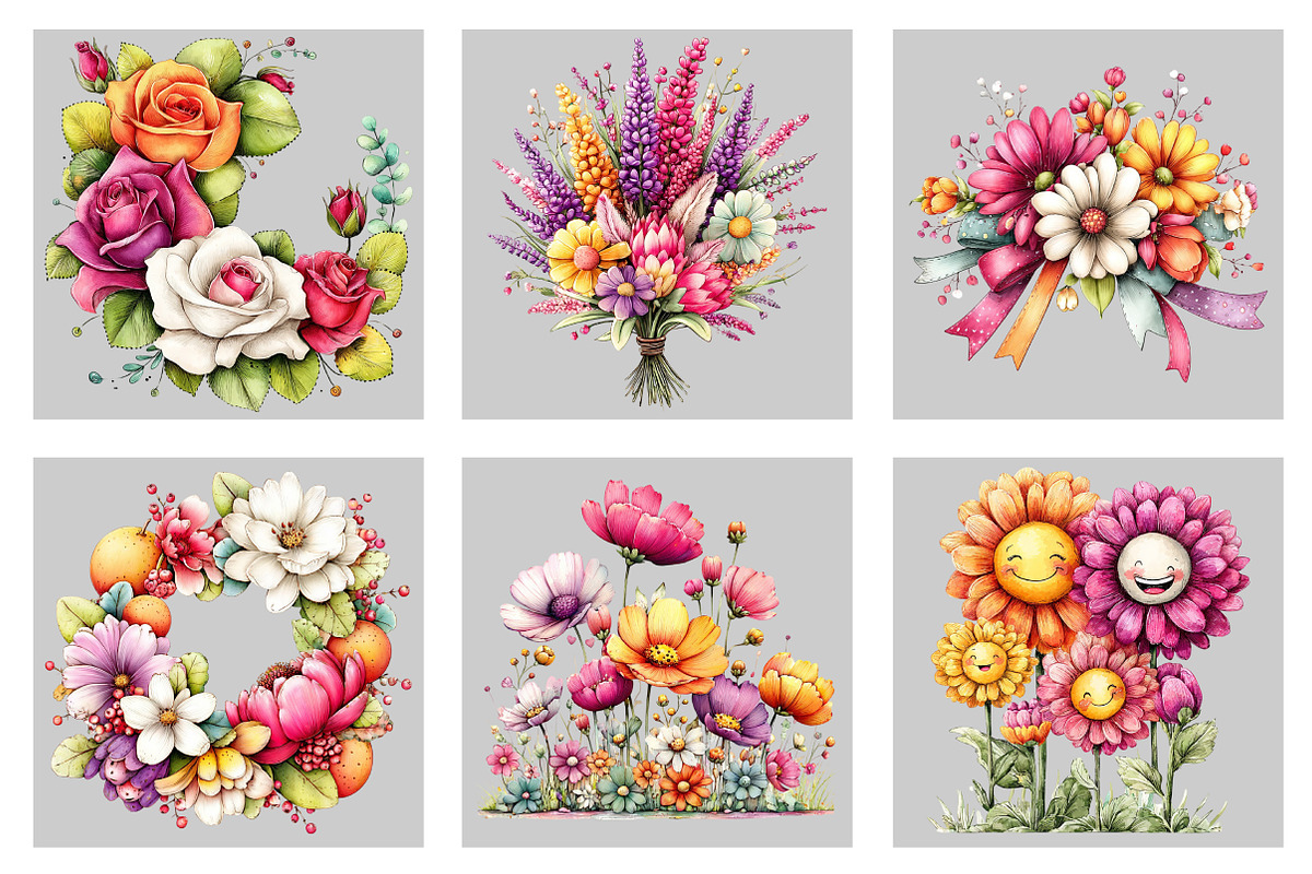 Whimsical Spring Flowers Clipart, an Illustration by Black Bird Studio (Photo 5 of 5)