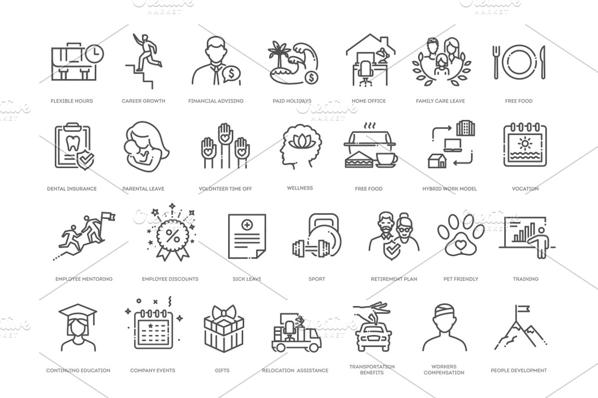 Employee Benefits line icons set, an Outline Icon by Tettygreen (Photo 2 of 2)