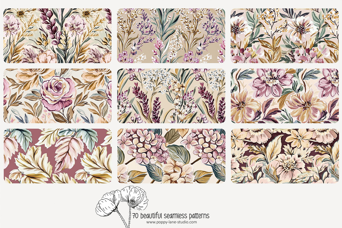 70 pastel flower seamless pattern, a Pattern Graphic by Poppy Lane Studio