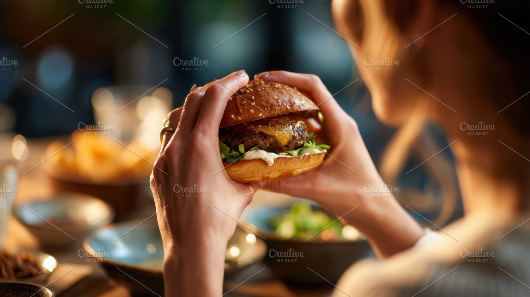 Enjoying a burger at dinner time, a Photo by Beautiful things