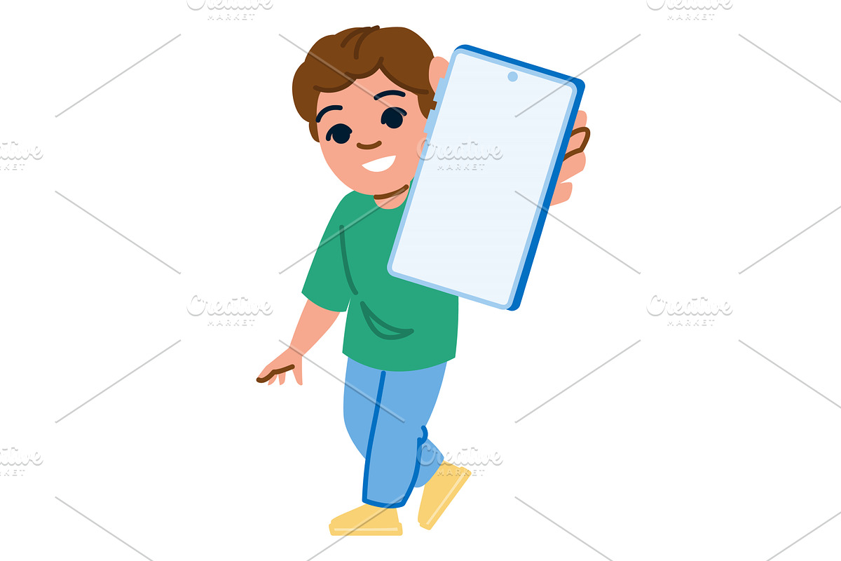 Smiling boy showing smartphone with, a Technology Illustration by pikepicture