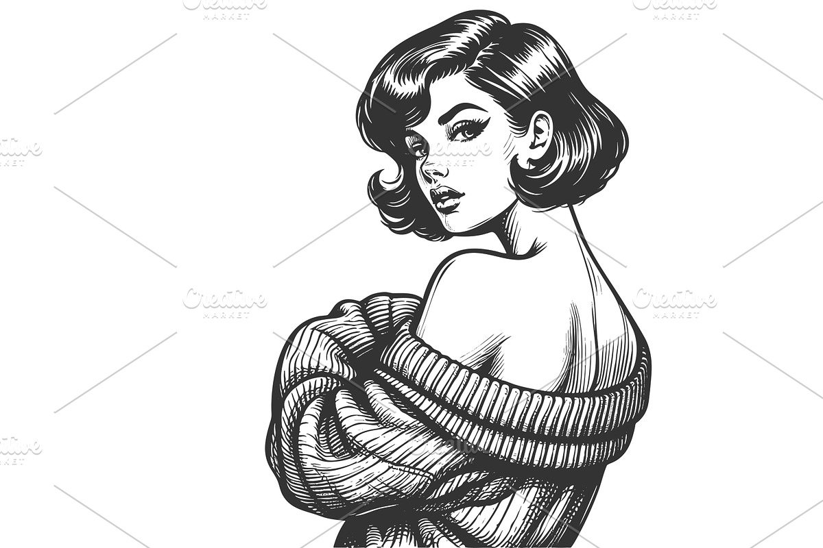 Woman in Sweater revealing shoulder, a Person Illustration by AlexArt
