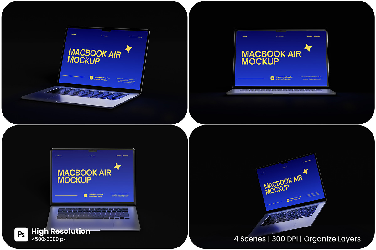 Macbook Air Mockup, an Advertising Mockup by HanaSaka_Studio (Photo 1 of 5)