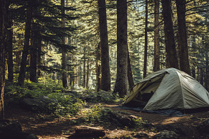 Camping tent in a peaceful forest, a Nature Photo by MistyDay