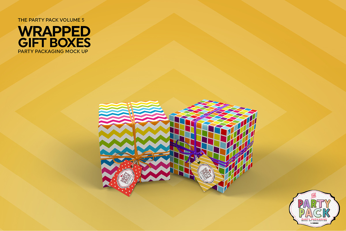 Wrapped Gift Boxes Packaging Mockup, a Packaging Mockup by INCDesign (Photo 3 of 7)