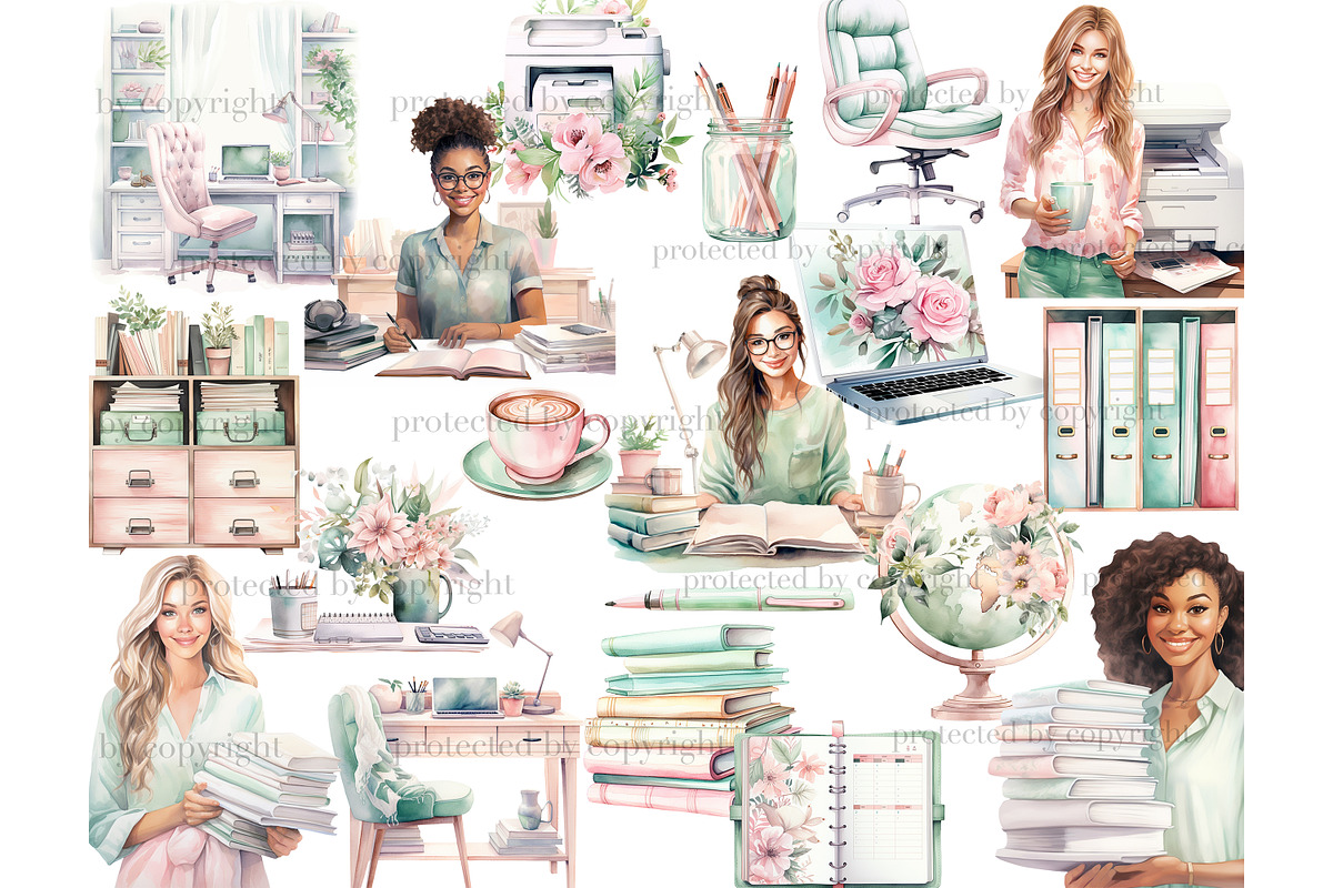 Planner Girl Clipart | Boss Babe PNG, a Work Illustration by GlamArtZhanna (Photo 3 of 6)