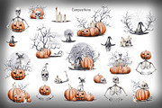 Halloween pumpkins and skeletons, an Illustration by Alena Sid (Thumbnail 6 of 12)