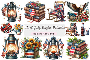 4th of July Rustic Patriotic Clipart, an Illustration by DreamArtGraphic
