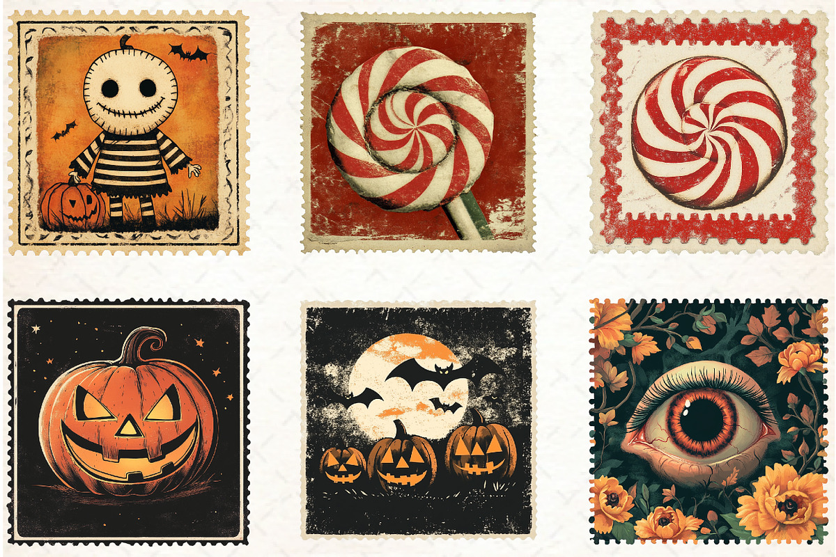 Vintage Halloween Postage Stamp Clip, an Illustration by Libby Wishes (Photo 6 of 7)
