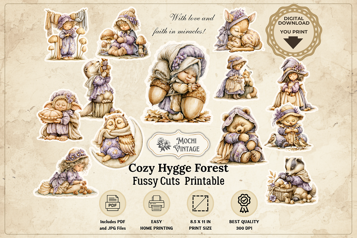 Cozy Hygge Forest Fussy Cuts, a Seasonal Illustration by Print Haven Mochi Vintage (Photo 1 of 6)