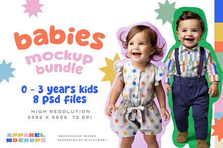 Babies mockup bundle - 8 psd files, an Apparel Mockup by Apparel Mockups