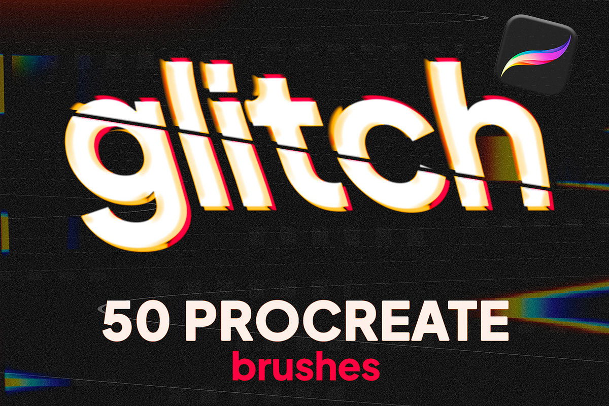 50 procreate glitch brushes, a Brush Add-On by Endete & Mazak brushes (Photo 1 of 9)