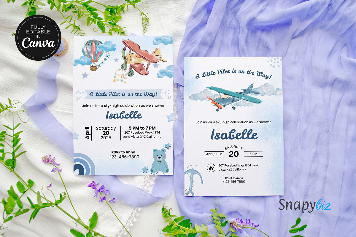 Blue Airplane Baby Shower Invitation, an Invitation Template by Snapybiz (Photo 4 of 10)