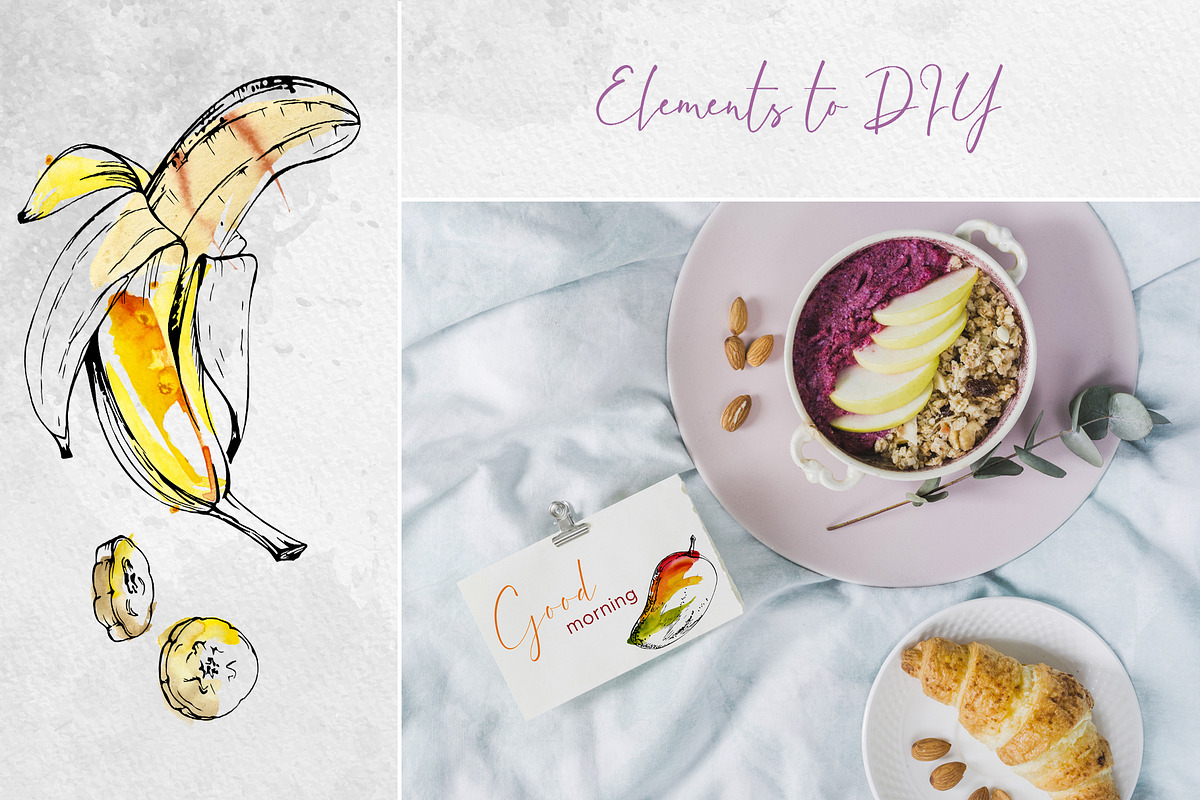Smoothie bowls. Watercolor & ink art, a Food Illustration by MsFlaffy (Photo 2 of 19)