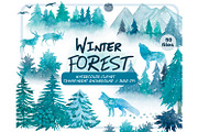 Watercolor winter forest clipart set, an Animal Illustration by ArtfulStudio (Thumbnail 1 of 8)