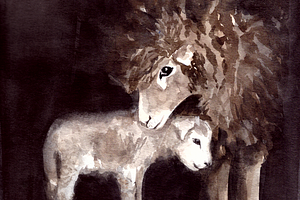 Watercolor Mother & Baby - Sheep