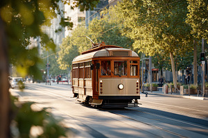 The city tram slowly moves along its route, a Transportation Photo by AlyaAnd