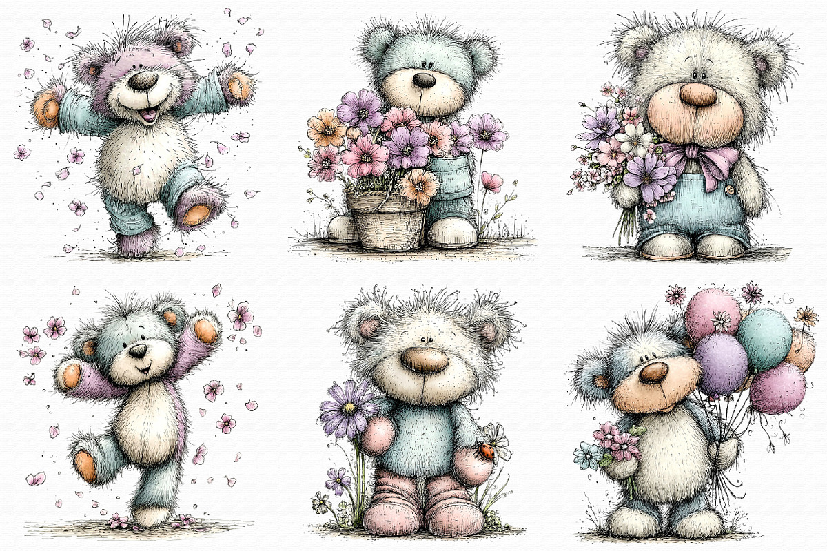 Whimsical Spring Teddy Bear Clipart, an Illustration by Libby Wishes (Photo 2 of 8)