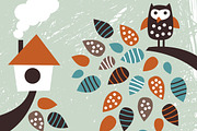 Owl and leaves funny vector set, an Animal Illustration by Crowhouse (Thumbnail 3 of 4)