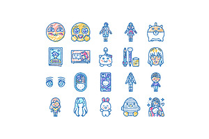 kawaii cute anime emoticon icons, an Object Illustration by pikepicture