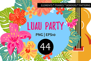 Tropical flowers and leaves, vector.