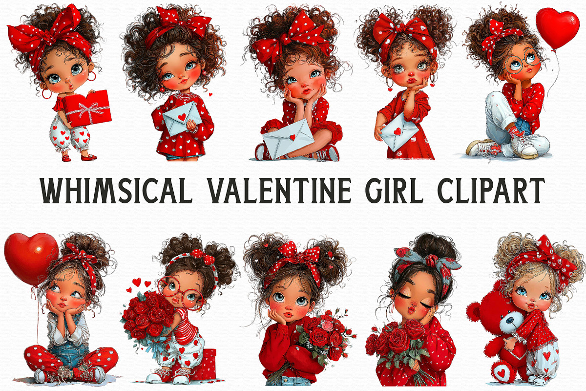 Whimsical Valentine Girl Clipart, an Illustration by Libby Wishes (Photo 2 of 6)