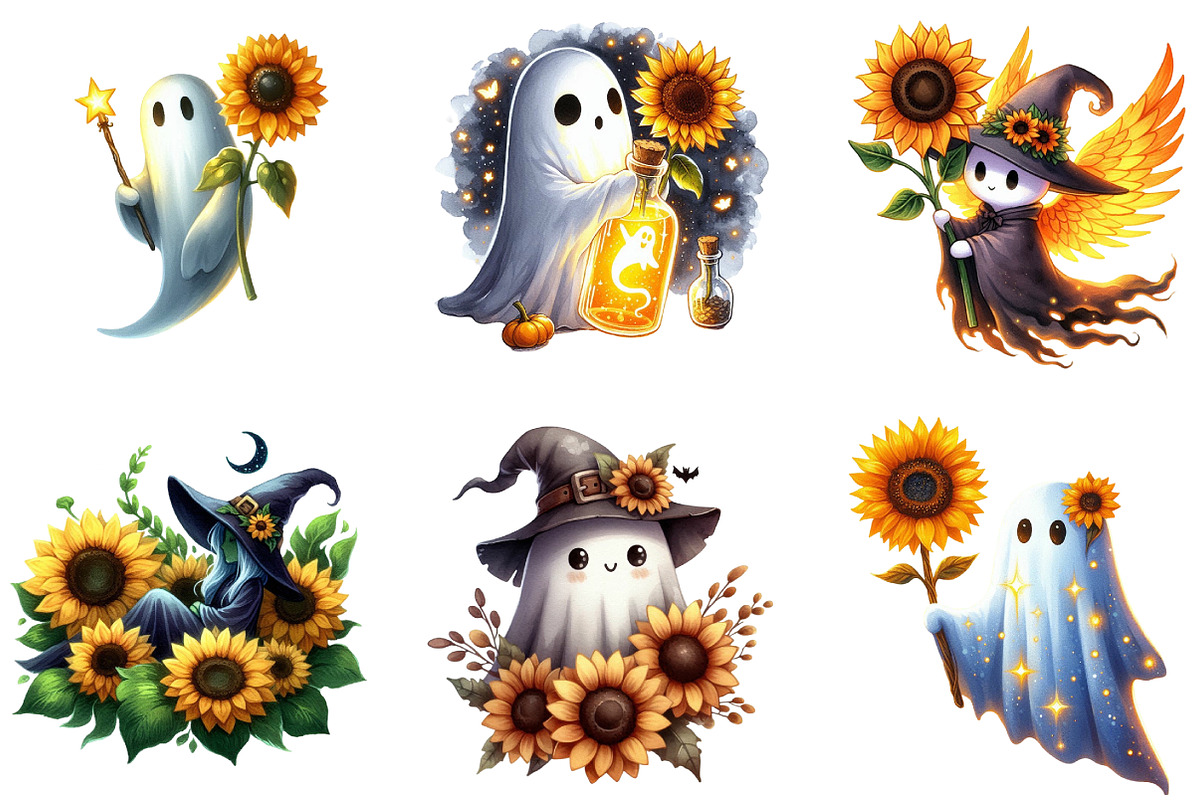 Witchy Sunflower Ghost Halloween, an Illustration by DreamArtGraphic (Photo 3 of 5)