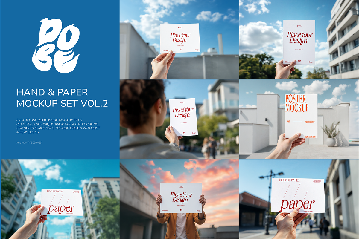 Hand and Paper Mockup Set - Vol 2, a Books & Magazine Mockup by DOBE Studio (Photo 1 of 8)