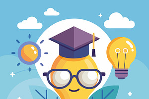 lightbulb character graduation cap, an Education Illustration by SouravDesign