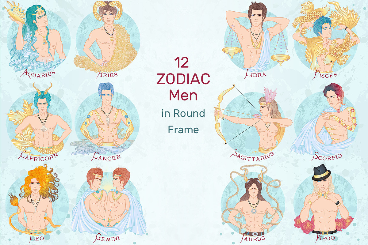 12 Zodiac Men Hand Drawn Collection, a Healthcare Illustration by ennona_art (Photo 2 of 11)