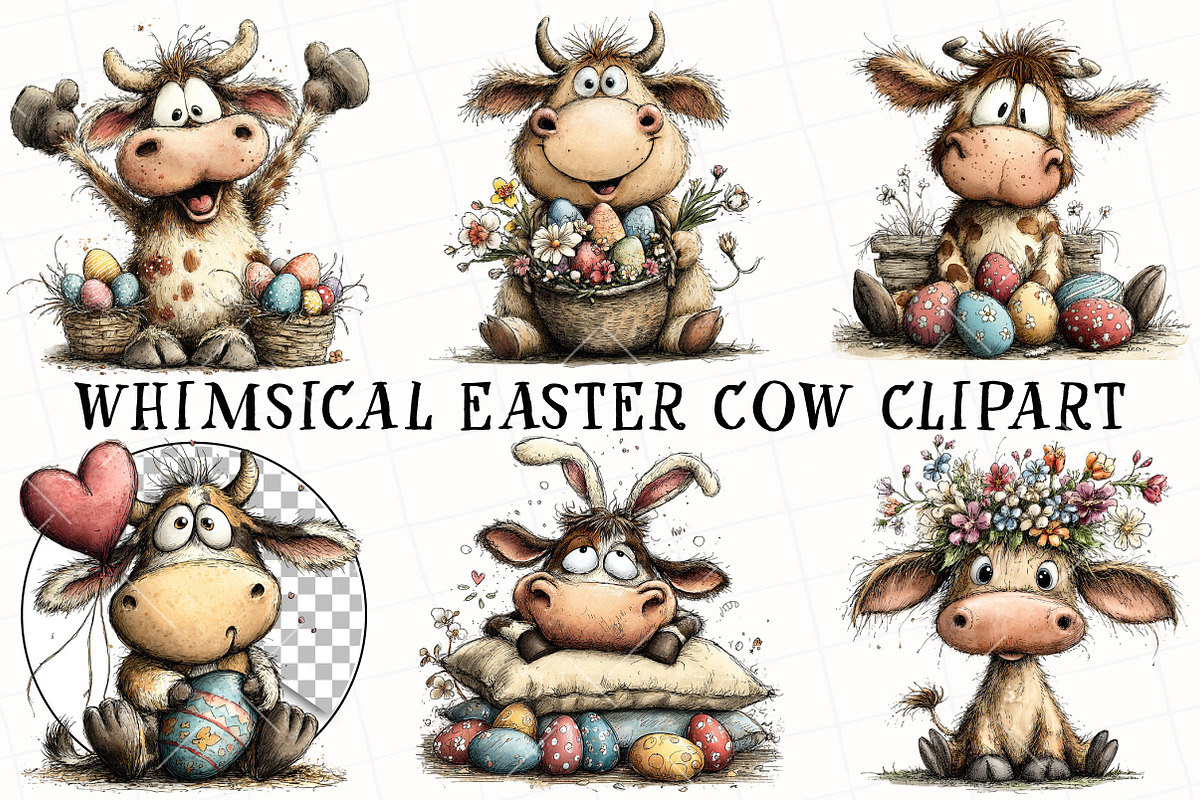 Whimsical Easter Cow Clipart, an Illustration by OK Design (Photo 2 of 6)