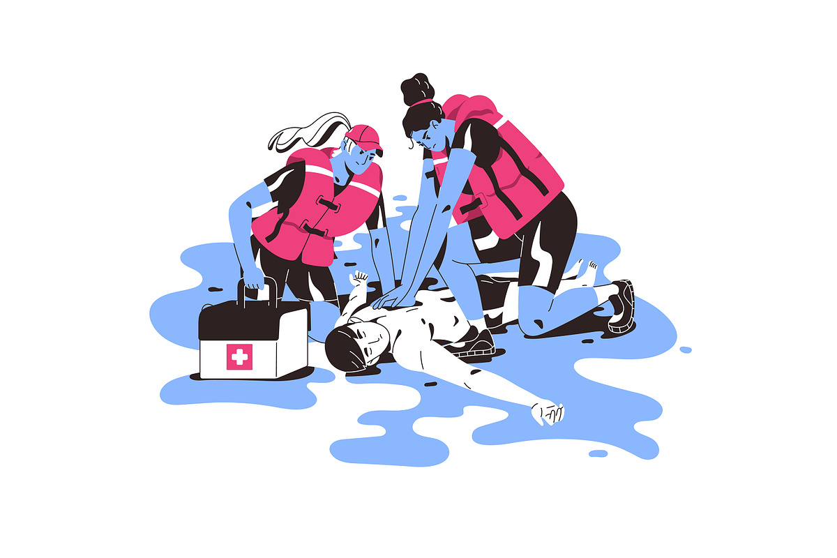 Lifeguard rescue people on water set, an Illustration by PaperTrident (Photo 5 of 15)