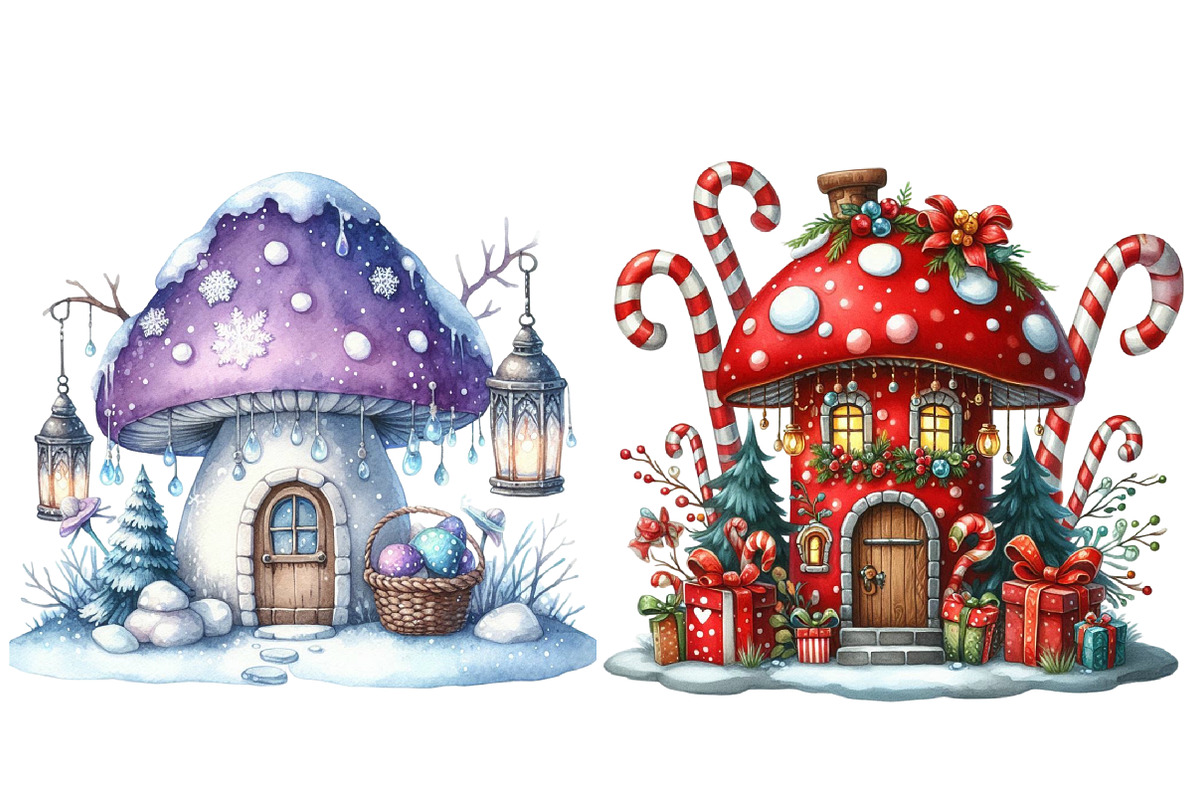 Christmas  Mushroom House Clipart, an Illustration by Designworld (Photo 5 of 6)