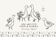 Line Art Cute Geese & Florals, an Animal Illustration by Jenteva Art (Thumbnail 1 of 16)