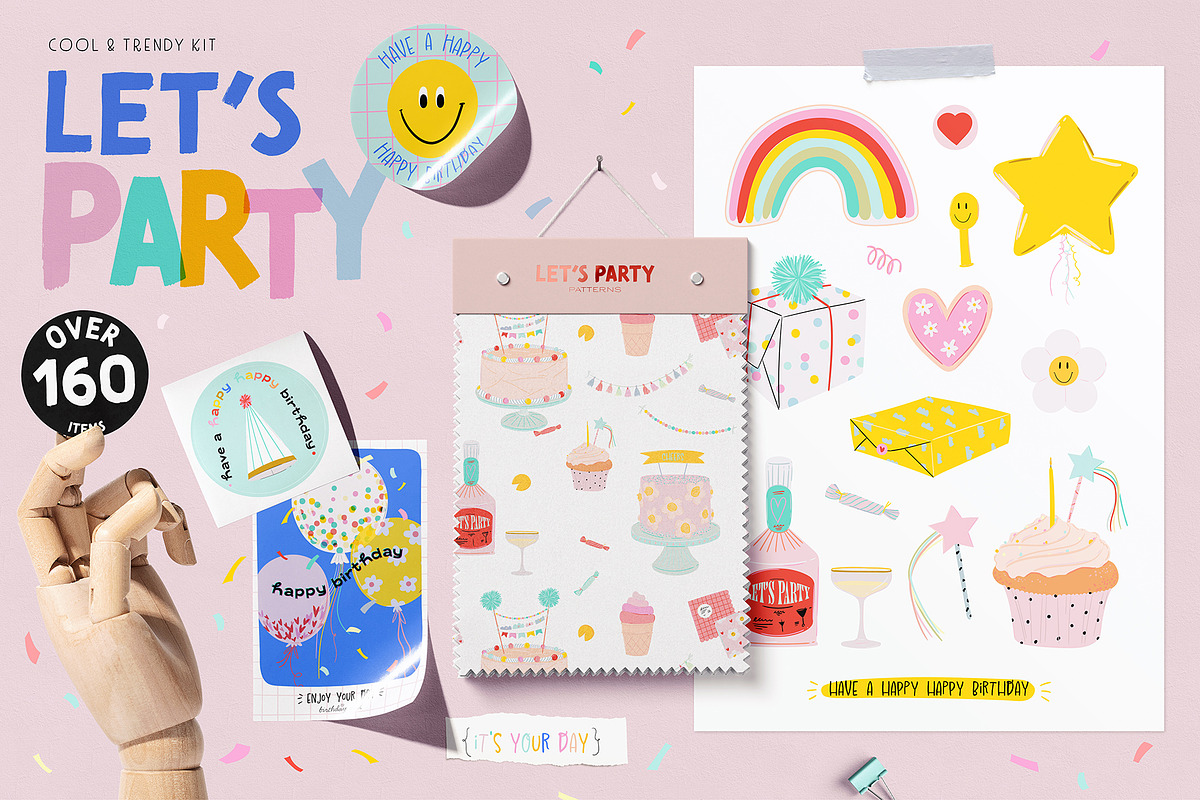 Party Clipart, Cards & Patterns, a Decorative Illustration by Ruslana Lubenets (Photo 1 of 22)