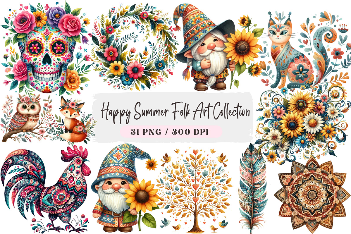 Happy Summer Folk Art Collection PNG, an Illustration by DreamArtGraphic (Photo 1 of 4)