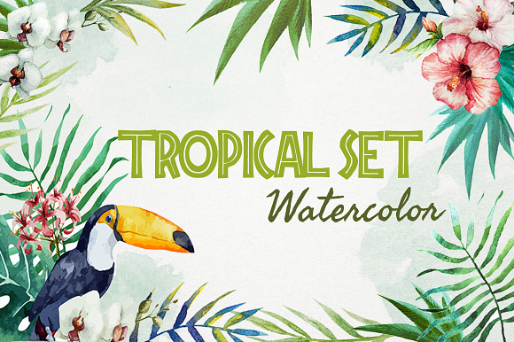 Tropical watercolor set+PNG! preview 6