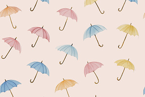 Seamless pattern, pastel watercolor umbrellas creating a playful, a Pattern Graphic by Studio ANNA