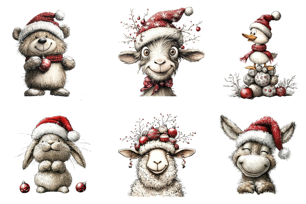 Cute Animals Christmas Clipart, an Illustration by CreationArt (Photo 2 of 5)