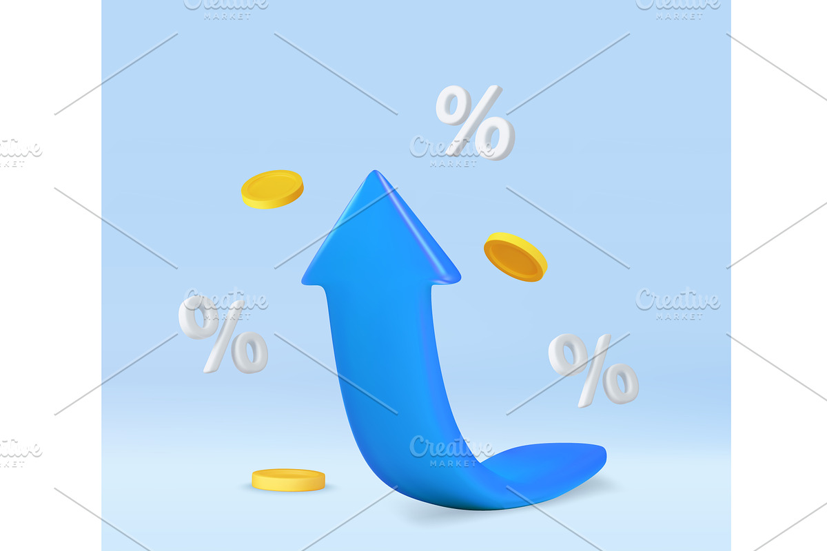 3d blue arrow Interest Rates and, a Finance Illustration by ModVector