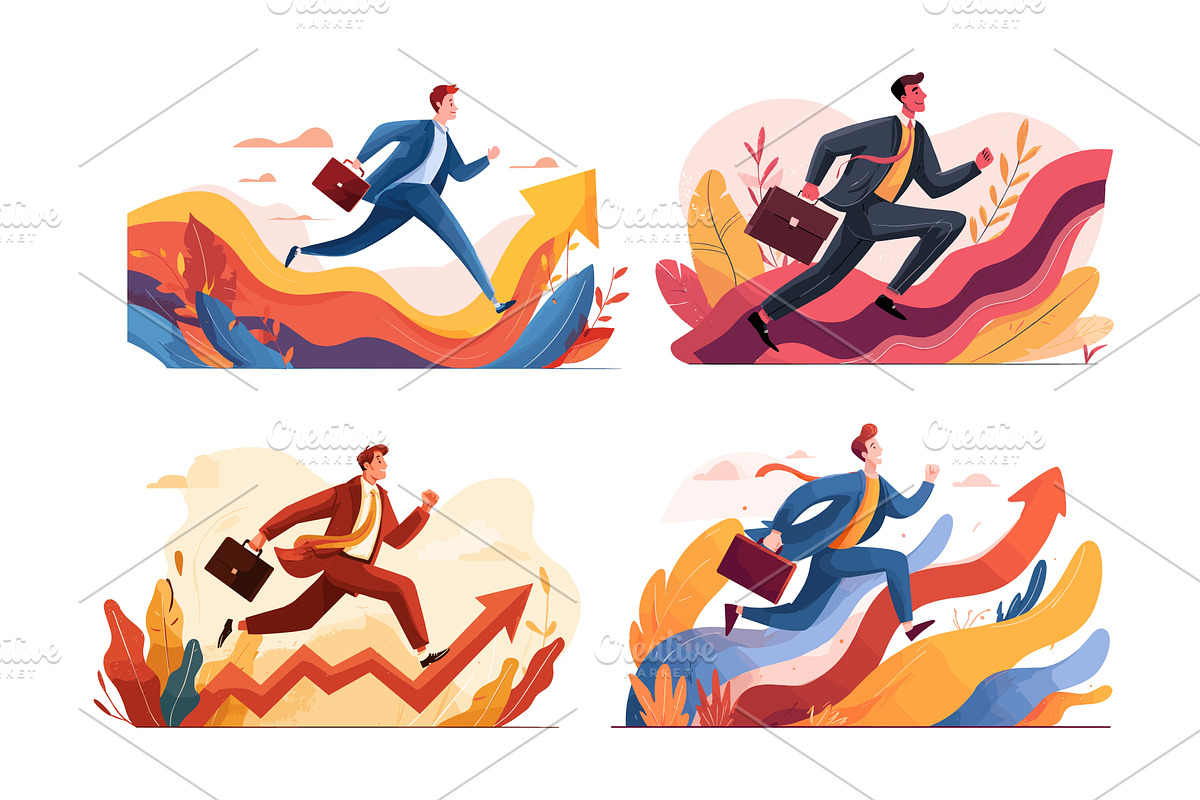 Businessman running up arrow career, a Person Illustration by Onyx
