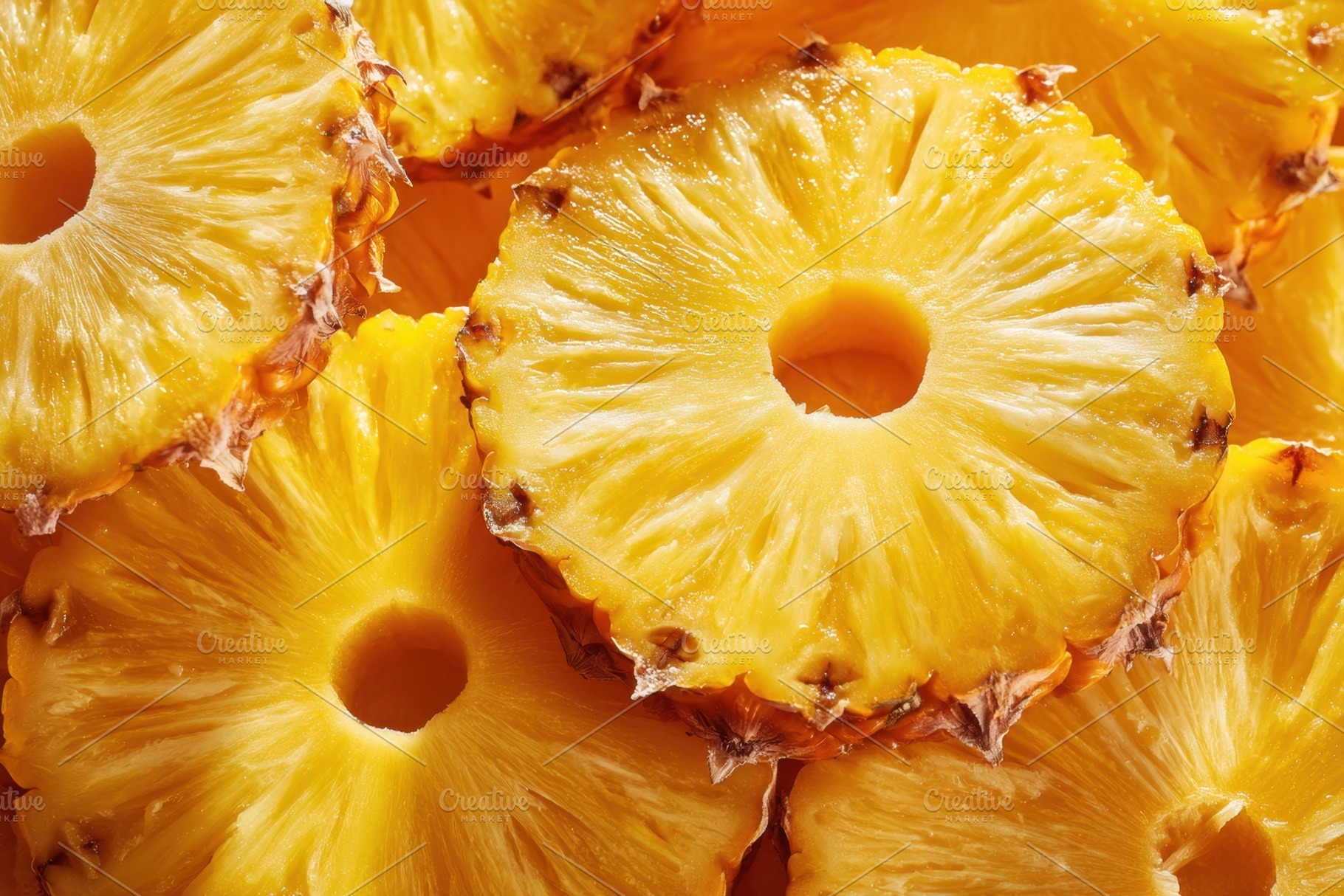 Background of ripe and sweet pineapple rings, a Food & Drink Photo by AlyaAnd
