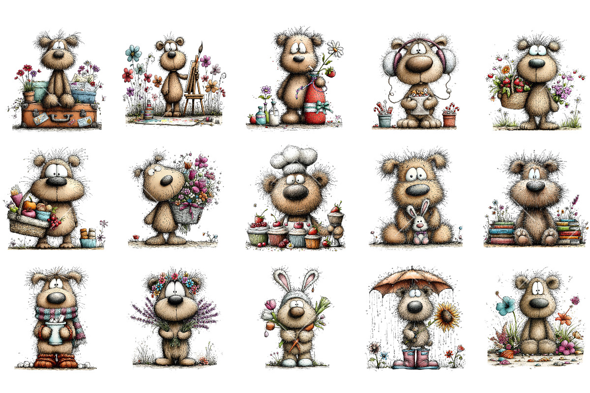 Whimsical Teddy Bear Clipart, a Seasonal Illustration by OK Design (Photo 3 of 6)