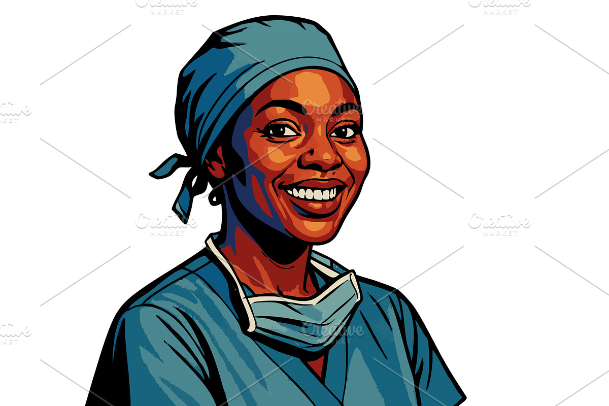 Smiling Female Surgeon in Pop Art, a Healthcare Illustration by AlexArt