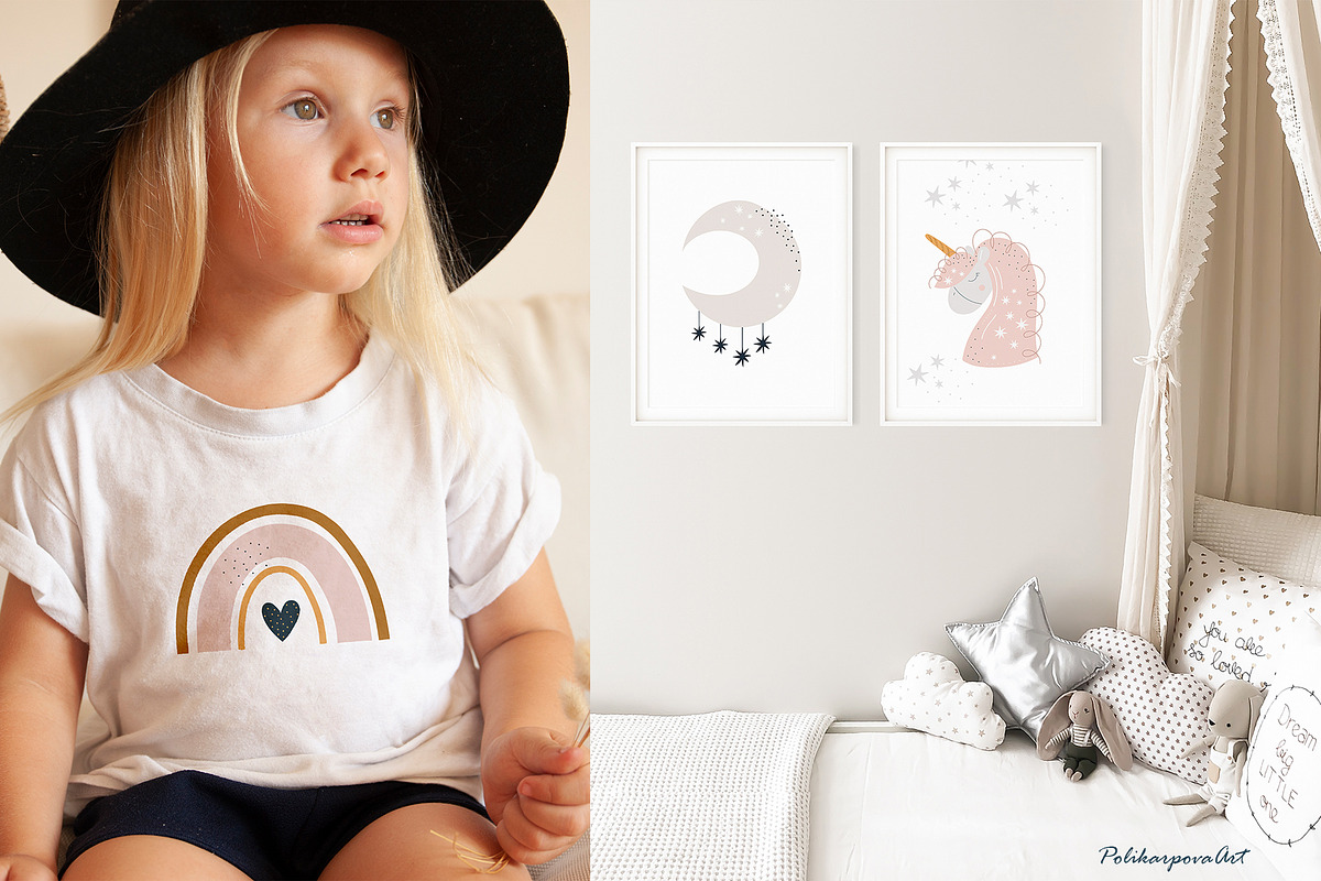 Pink Unicorn and Rainbow for kids, an Animal Illustration by polikarpovaart (Photo 5 of 11)
