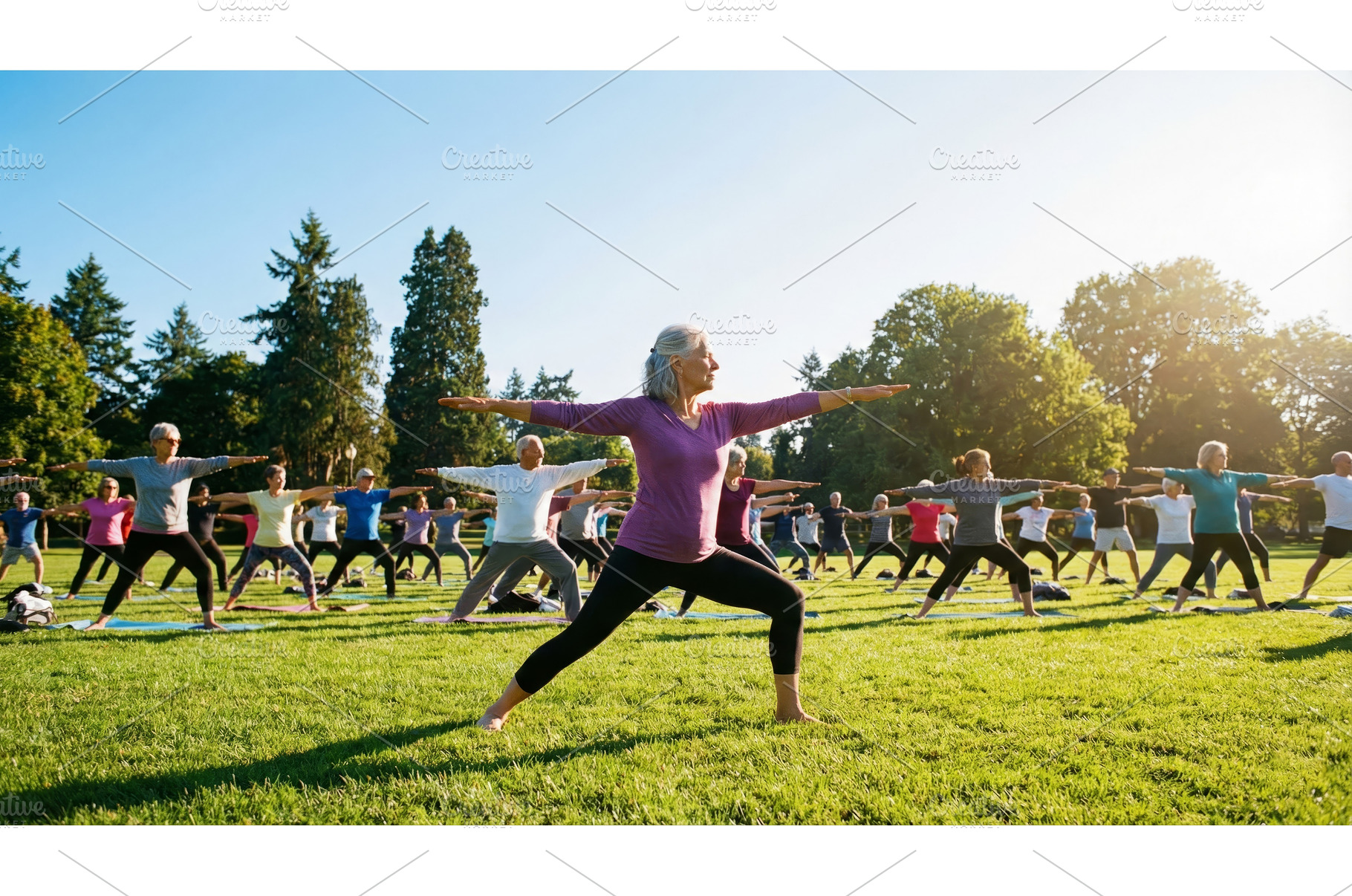 Seniors Practice Yoga Outdoors, a Nature Photo by CREATIVEDEF