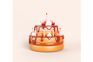 3d birthday two tier cake with, a Food & Drink 3D Model by Marozhkastudio
