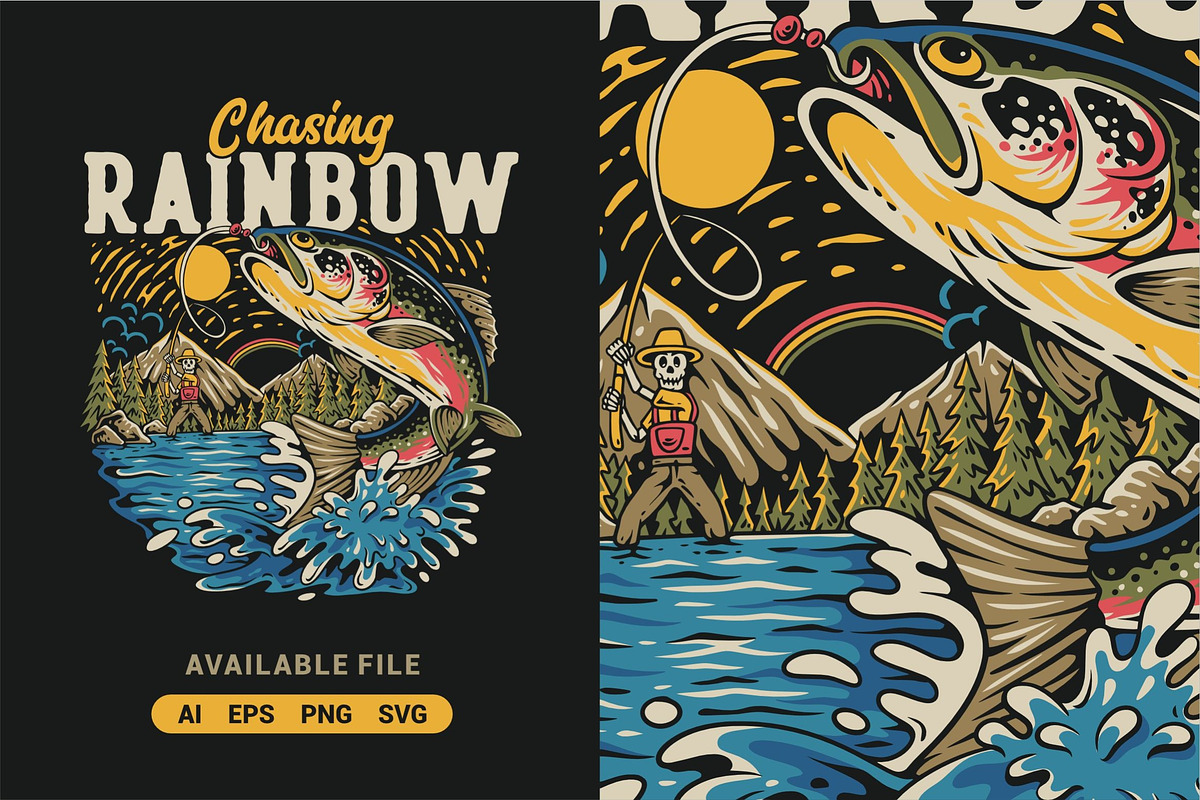 Skeleton Fishing a Fish Vector, an Illustration by ImoogiStudio