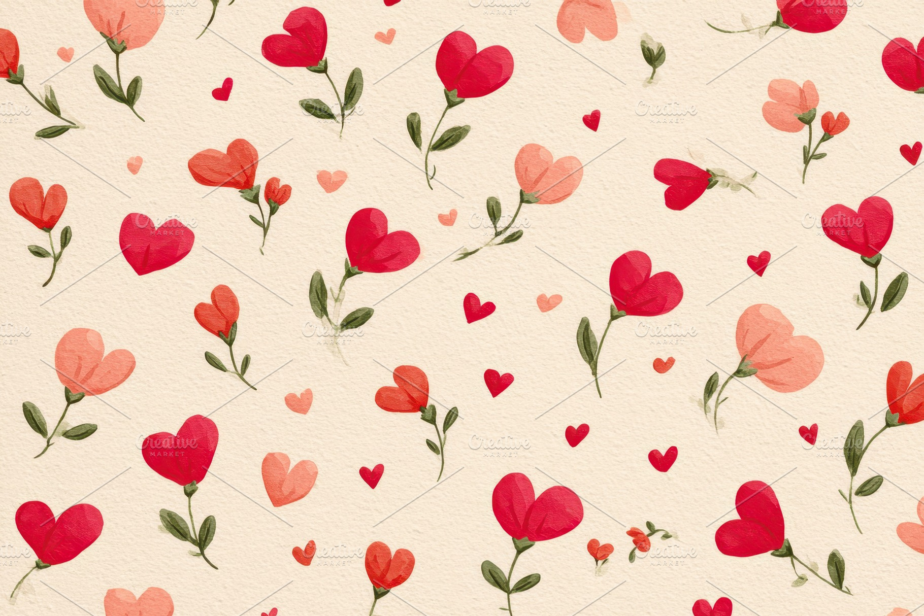 Floral pattern with hearts on beige background, an Abstract Photo by AlyaAnd