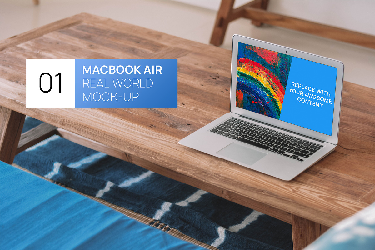 MacBook Air Wooden Desk Photo Mockup, a Mac Mockup by Edito